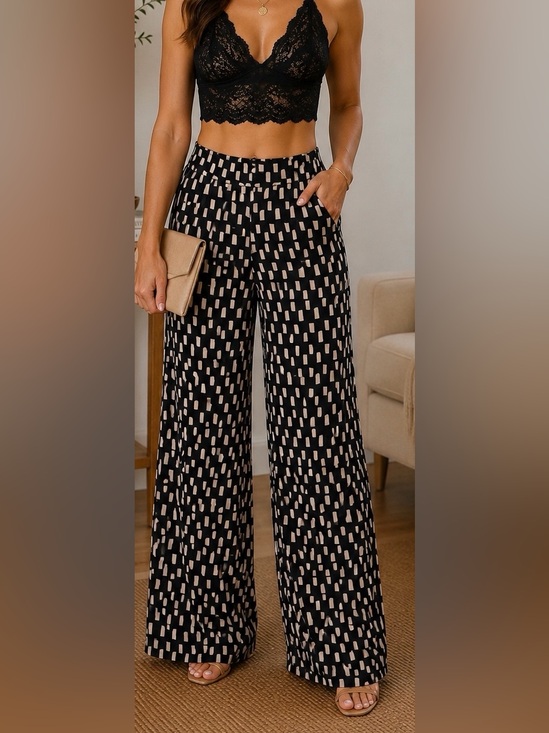 Clara Sun Woo Pants - Clara Sun Woo Black & White Geometric Wide Leg Pants 1X Made in USA